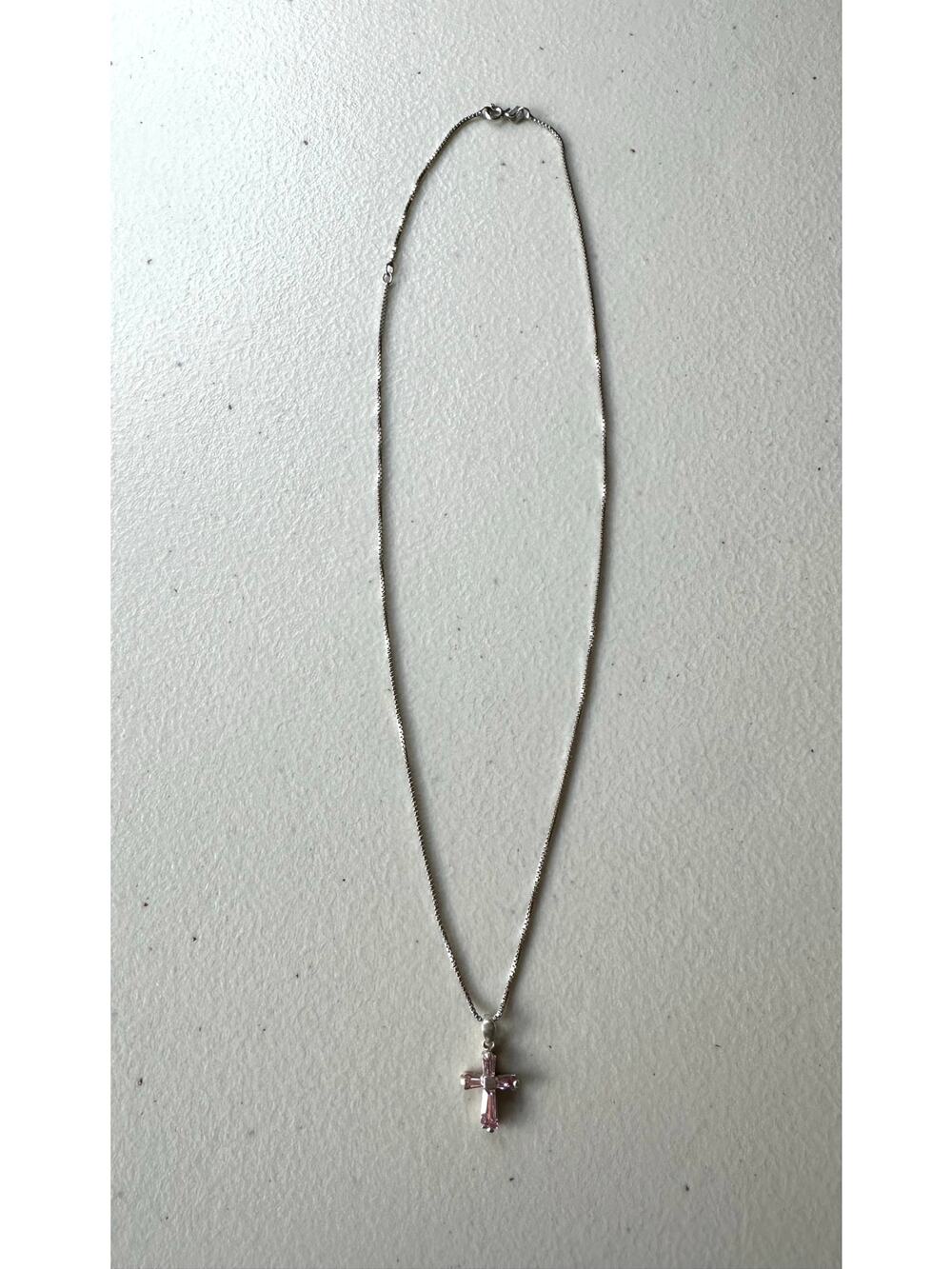 Birthstone Cross Necklace Sterling Silver Pink Crystal Crucifix Pendant 18"